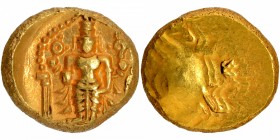 Hindu Medieval of India
Vijayanagara Empire, Aravidu Dynasty, Venkatapathiraya II (15-16 Century AD), Gold Varaha, Obv: the god Venkateshwara standin...