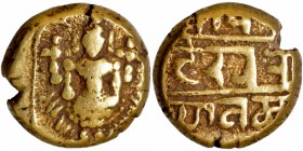 Hindu Medieval of India
Vijayanagara Empire, Aravidu Dynasty, Venkatapathiraya III (16 Century AD), Gold Varaha, Obv: the god Venkateshwara standing ...