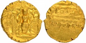 Hindu Medieval of India
Vijayanagara Empire, Aravidu Dynasty, Venkatapathiraya III (16 Century AD), Gold 1/2 Varaha, Obv: the god Venkateshwara stand...