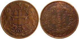 Coins
British India, 1858, East India Company, Copper 1/4 Anna, Birmingham Mint, Strike Error: 9 'o clock die rotation, Single Leaf, very fine, Rare....