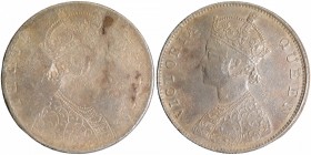 Coins
British India, 1862?, Victoria Queen, Silver Rupee, Obverse B, Strike Error: Obverse Brockage, impression at brockage side is larger than norma...