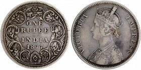 Coins
British India, 1877, Victoria Empress, Silver Rupee, Bombay Mint, Error: Partial plain edge, about very fine, Rare.
Estimate: INR 5000 - 7000