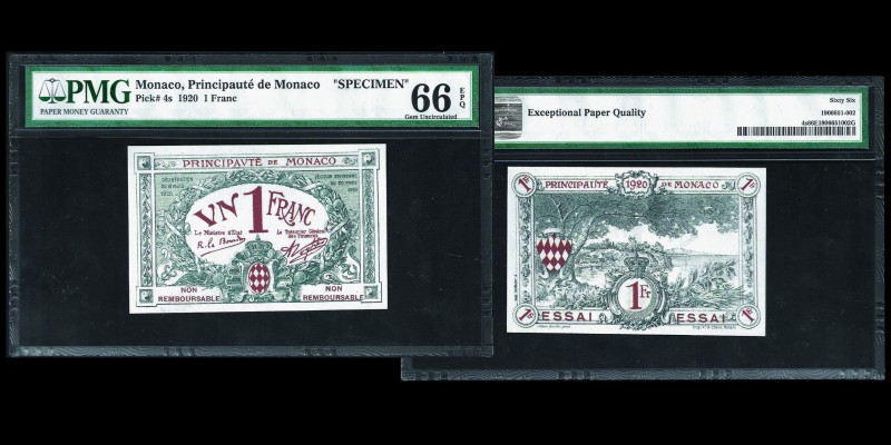 Monaco
Albert Ier 1889-1922
Billet de 1 Franc Blue, 1920, Cancelled Specimen, ES...