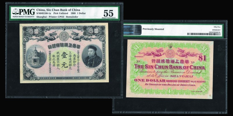 China Empire 
Sin Chun Bank 
1 Dollar, 1908.
Ref : Pick#unlisted, S/M #H186-1a. ...
