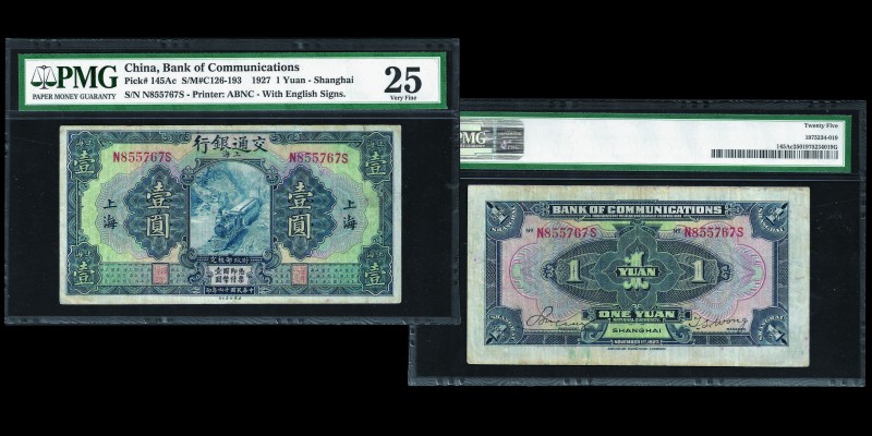 Bank of Communications
1 Yuan 1927, Shanghai
Ref : Pick#145Ac, S/M#C126-193 Cons...