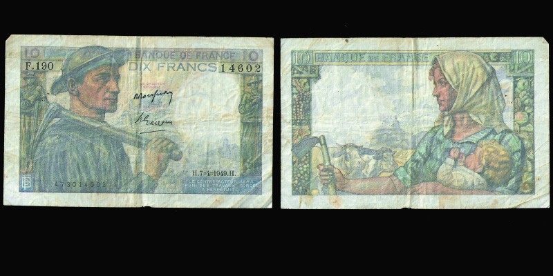 Banque de France
10 francs Mineur type 1941, 7.4.1949
Ref : Pick#99, F8.21
Conse...