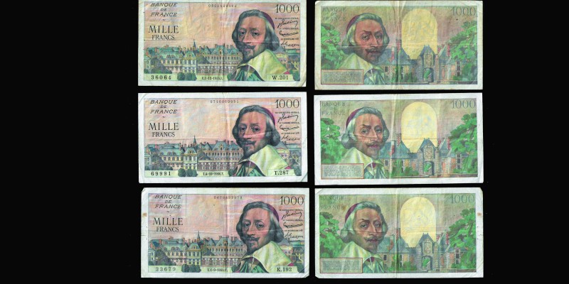Banque de France
Lot de trois billets de 1000 Francs Richelieu
Ref : Pic#134, F....