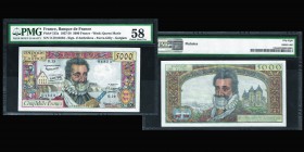 Banque de France
5000 Francs Henri IV type 1957, 6.6.1957
Ref : Pick#135a, F.49.2
Conservation : PMG Choice About Uncircultaed 58