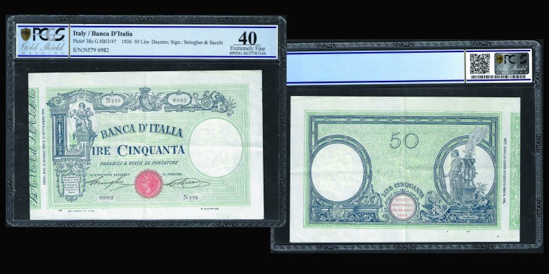 Banca d'Italia
50 Lire 1926
Ref : Pick#38e, G. #BI3/47
Conservation : PCGS EF40