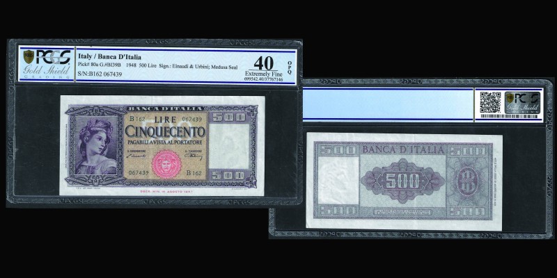 Banca d'Italia
500 Lire 1948
Ref : Pick#80a, G. #BI39B
Conservation : PCGS EF40 ...