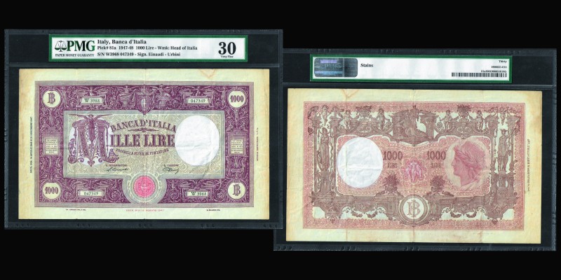Banca d'Italia
1000 Lire 1947-48
Ref : Pick#81a
Conservation : PMG Very Fine 30 ...