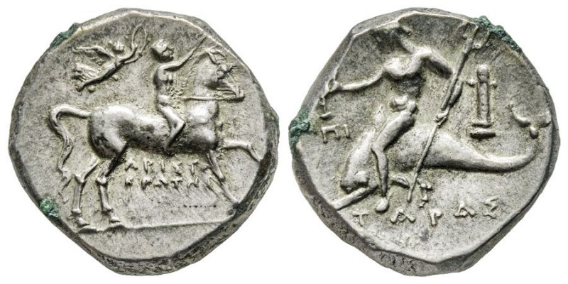 CALABRIA Taras
Didrachme ou Nomos, 273-235 avant J.-C., AG 6.50 g. Ref : Vlasto ...