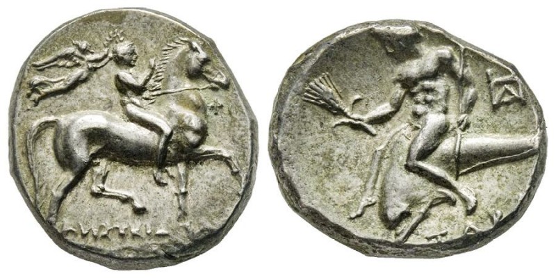 CALABRIA Taras
Didrachme ou Nomos, 273-235 avant J.-C., AG 6.50 g. Ref : Vlasto ...