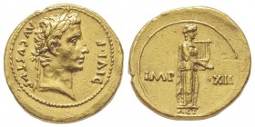 Augustus 27 avant J.C. 14 après J.C.
Aureus, Lugdunum (Lyon), 10 avant J.C., AU 7.92 g.
Avers : AVGVSTVS DIVI F Tête laurée à droite
Revers : IMP X...