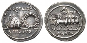 Augustus 27 avant J.C. 14 après J.C.
Denarius, Atelier incertain en Espagne (Colonia Patricia?), 18 avant J.-C., AG 3.77 g.
Ref : RIC 296 var, RSC 78b...