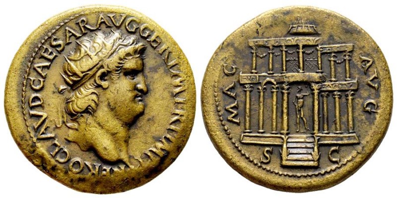 Nero 54-68 
Dupondius, Lyon, 64, AE 12,81 g.
Avers : NERO CLAVD CAESAR AVG GER P...