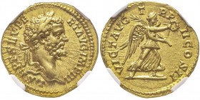 Septimius Severus 193-211 
Aureus, Rome, 194-195, AU 7.27 g.
Avers : L SEPT SEV PERT AVG IMP IIII, Tête laurée et barbue à droite Revers : VICT AVG...