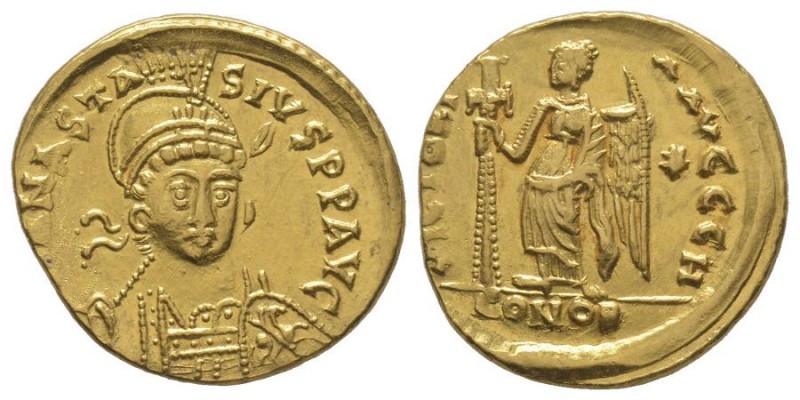 Anastasius 491-518
Solidus, Constantinople, 491-518, AU 4.4 g. Ref : Sear 5
Cons...