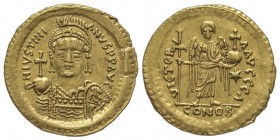 Justinianus I 527-565
Solidus, Rome, 537-542, AU 4.42 g. 
Ref : Hahn 29, Sear 289 
Conservation : Superbe
