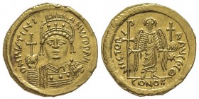 Justinianus I 527-565
Solidus, Rome, 542-565, AU 4.42 g. Ref : Hahn 34, DOC 320, Sear 291 
Conservation : Superbe. Rare