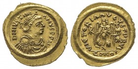 OSTROGOTHS Vitigès 536-539
Tremissis au nom et au type de Justinien Ier (527-565), Ravenne, 536-539, AU 1.44 g.
Ref : Ranieri 296, Hahn 32
Ex Vente Va...