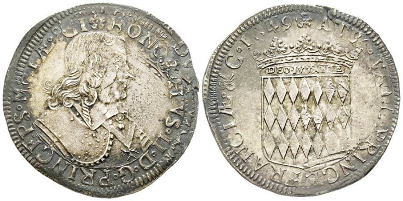 MONACO
Honoré II 1604-1662
Écu de 3 Livres ou 60 Sols, 1649, AG 27.16 g. Doub...