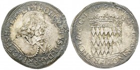 MONACO
Honoré II 1604-1662
Écu de 3 Livres ou 60 Sols, 1649, AG 27.16 g. Double frappe inversée.
Avers : HONORATVS II D G PRINCEPS MONOECI Buste d...
