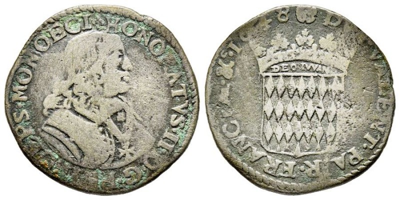 Monaco, Honoré II 1604-1662 
Pezzetta, 1648, Billon 5.05 g.
Avers : HONORATVS II...