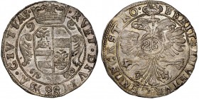 Monaco, Honoré II 1604-1662 
Izelotte de 28 sols, ND 1657, AG 19.11 g.
Avers : . RUET. DIVI (28) SA . CIVITAS . (Une cité divisée s’écroulera) Ecu ...