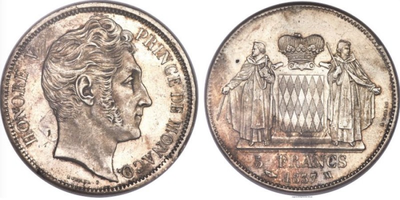Monaco, Honoré V 1819-1841
5 Francs, 1837 M , AG 25 g.
Ref : G. MC107, CC 173, K...