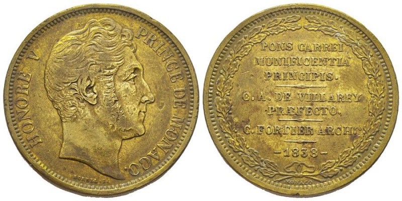Monaco, Honoré V 1819-1841
Médaille de visite au module de 5 francs
en cuivre j...