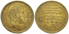Monaco, Honoré V 1819-1841
Médaille de visite au module de 5 francs
en cuivre jaune 1838, 30.6 g.
Revers : PONS CARREI MUNIFICENTIA PRINCIPIS C.A. DE...