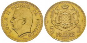 Monaco, Louis II 1922-1949
5 Francs Essai 1945, AU 23.5 g.
Ref : G. MC135
Conservation : PCGS SP65
Quantité : 180 exemplaires. Très Rare. Deuxième plu...
