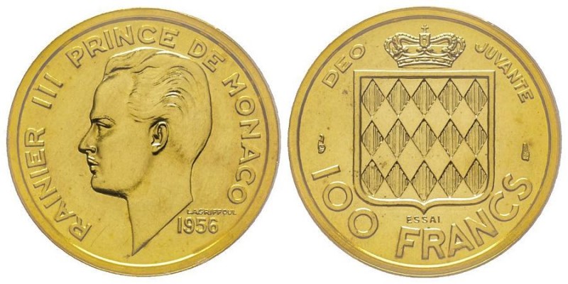 Monaco, Rainier 1949-2005
100 francs piéfort, 1956, AU 23.5 g.
Ref : G. MC143
Co...