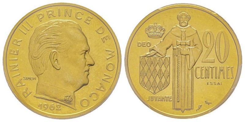 Monaco, Rainier 1949-2005
Piéfort de 20 centimes, 1962, AU 17.3 g.
Ref : G. MC14...