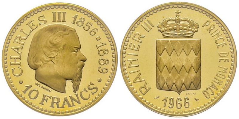 Monaco, Rainier 1949-2005
Essai de 10 Francs, 1966, AU 42.45 g. Ref : G. MC155
C...