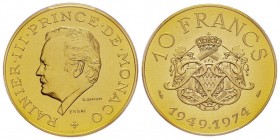 Monaco, Rainier 1949-2005
Essai de 10 Francs, 1974, AU 19.5 g. Ref : G. MC156
Conservation : PCGS SP68
Quantité : 250 exemplaires. Rare