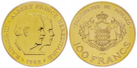 Monaco, Rainier 1949-2005
Essai de 100 Francs, 1982, AU 26.85 g. Ref : G. MC163
Conservation : PCGS SP68
Quantité : 1000 exemplaires. Rare