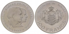Monaco, Rainier 1949-2005
Piéfort de 100 Francs, 1982, AG 30 g. Ref : G. MC163
Conservation : PCGS SP66
Quantité : 250 exemplaires. Rare