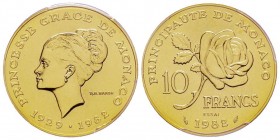 Monaco, Rainier 1949-2005
Essai de 10 Francs Grace Kelly, 1982, AU 19.5 g. Ref : G. MC158
Conservation : PCGS SP69
Quantité : 1000 exemplaires. Rare