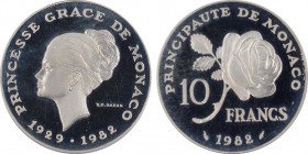 Monaco, Rainier 1949-2005
Piéfort de 10 Francs Grace Kelly, 1982, AG 22.8 g. Ref : G. MC158
Conservation : PCGS SP67
Quantité : 250 exemplaires. Rar...