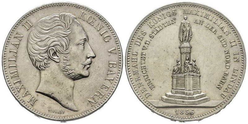 Maximilian II 1848-1864 
Geschichts Doppelt Taler, 1856, AG 37 g. Monument pour ...
