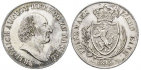 Nassau
Frédéric Guillaume II 1788-1816
Thaler, 1815 CT, AG 28.09 g.
Ref : KM#6, Dav. 739
Conservation : presque FDC