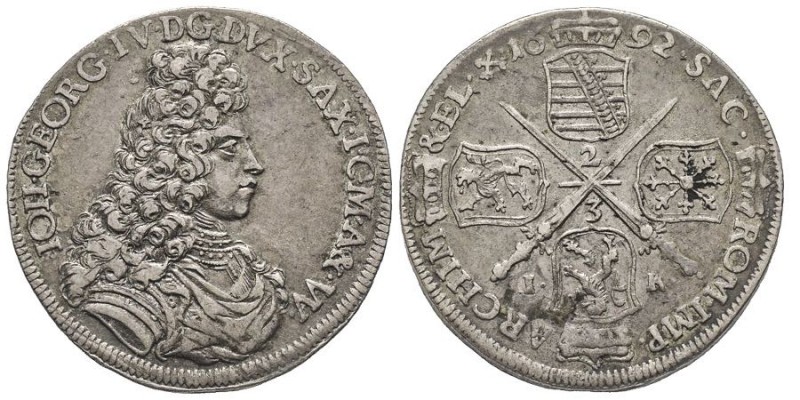 Johann Georg IV 1691-1694
2/3 Thaler, 1692, AG 15.45 g.
Ref : KM#628
Conservatio...