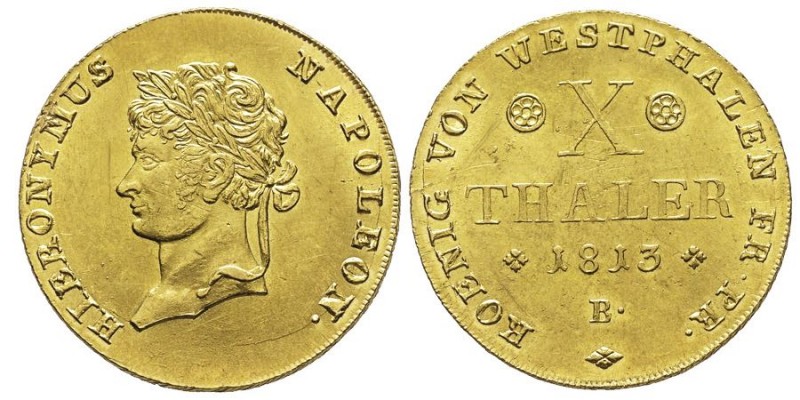 Westphalie
Jérôme Napoléon 1807-1813
X Thaler Gold, 1813 Brunswick, AU 13.30 g.
...