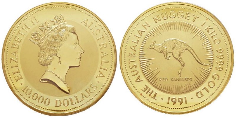 Elizabeth II 1952-
10000 Dollars Kangaroo, 1991, AU 1000 g. 999‰ Ref : Fr. B27, ...