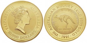 Elizabeth II 1952-
10000 Dollars Kangaroo, 1991, AU 1000 g. 999‰ Ref : Fr. B27, KM# 152
PCGS PR66 DEEP CAMEO
Quantité: 91 exemplaires. Très Rare