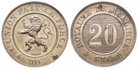 Leopold I 1831-1865
Essai de 20 Centimes 1860, Ni
Ref : Dupriez 717, KM#Pn 58.
Conservation : NGC MS63