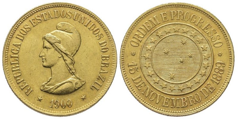 Republic, 1889-
20000 Reis, Rio de Janeiro, 1900, AU 17.92 g.
Ref : Fr.124, KM#4...