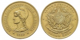 Republic, 1889-
10000 Reis, Rio de Janeiro, 1889, AU 8.96 g.
Ref : Fr.125, KM#496
Conservation : SUP-FDC